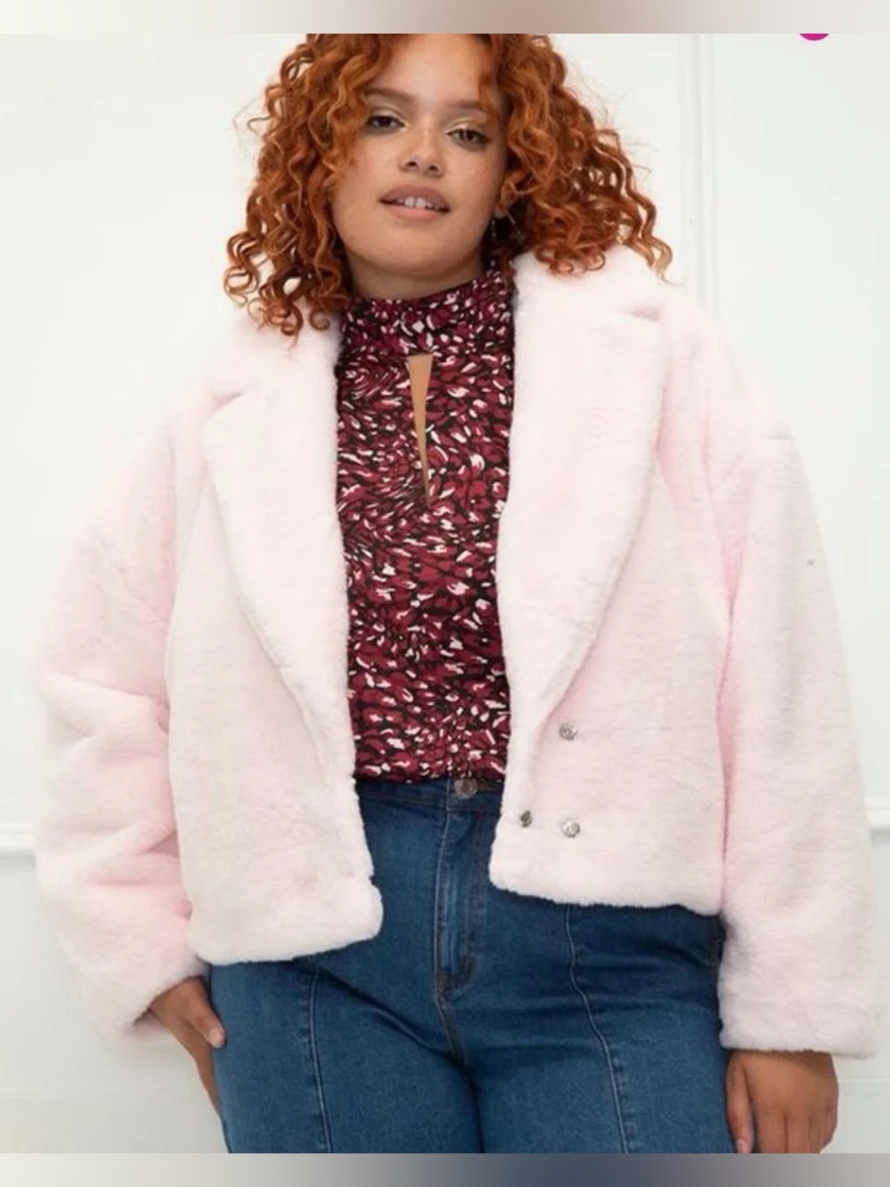 Eloquii Size 18/20 Pastel Pink Faux Fur Cropped Coat